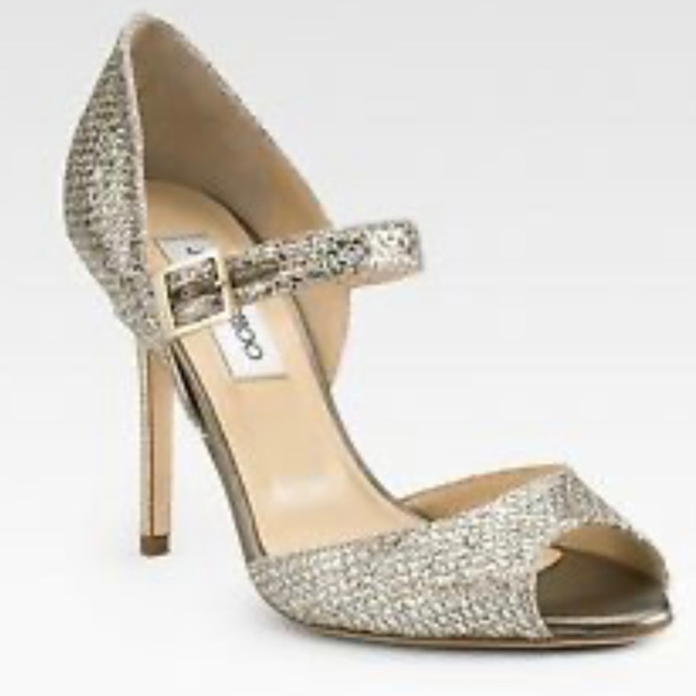 Jimmy Choo Lace Mary Jane Pumps in Champagne
